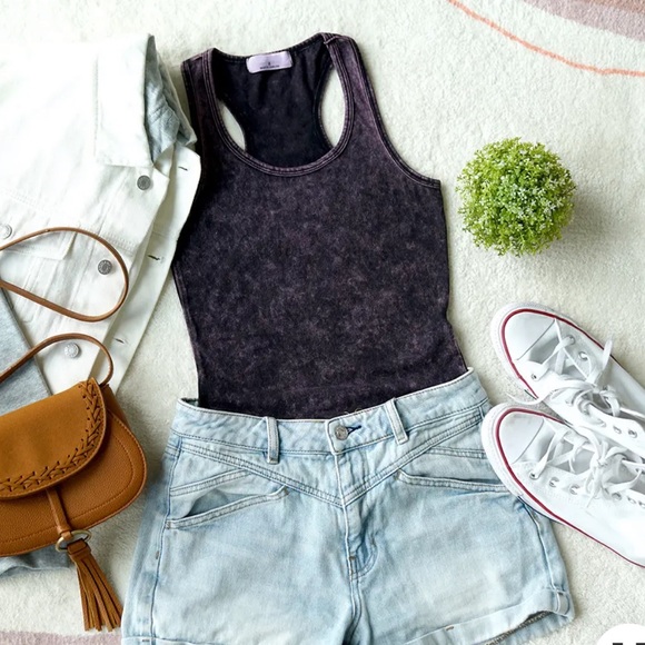 MINERAL WASH RACERBACK TANK BODYSUIT W/ SNAP CLOSURE - Picture 4 of 12